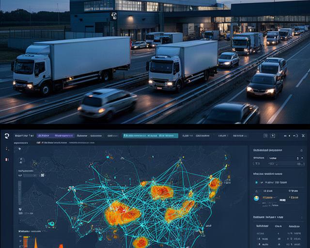 物流ネットワークと車両管理のためのAIコスト予測ダッシュボード。地図上に荷量と燃料価格のヒートマップがオーバーレイ表示されている。
